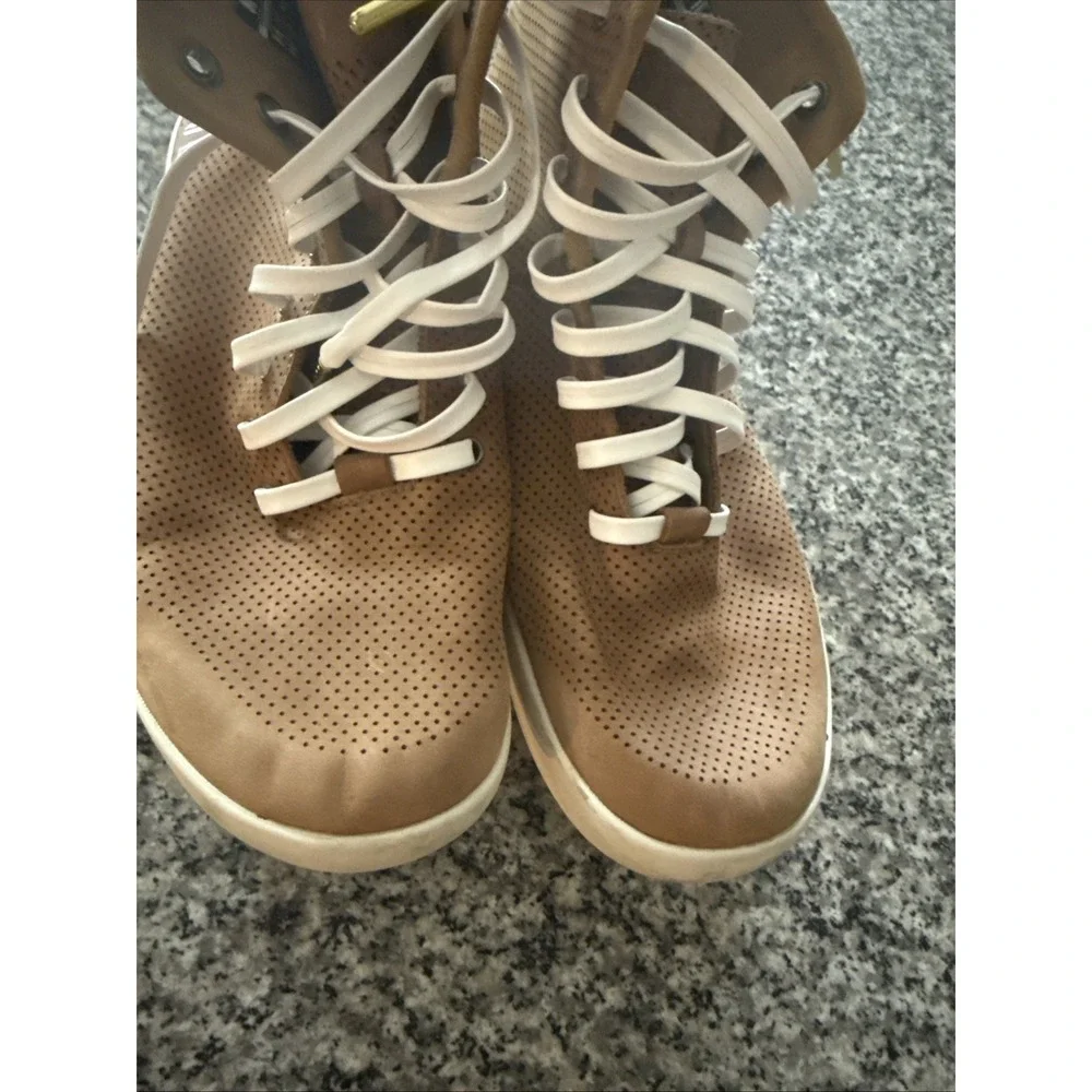 No Bull Women's 9.5 Men's 8  Camel Brown Trainer Boots Leather Look Laces